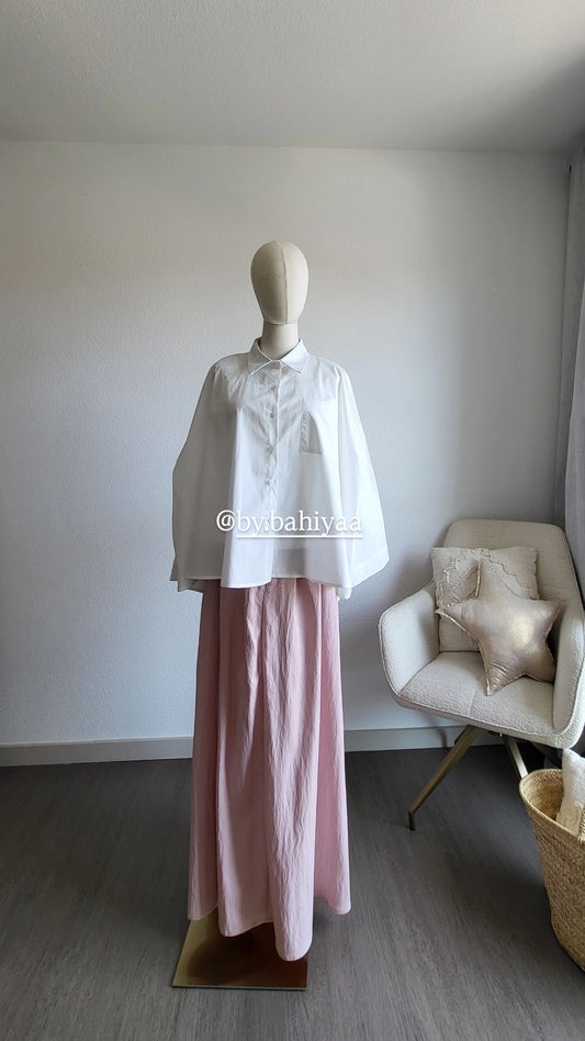 Chemise courte blanche oversize en coton – By Bahiyaa