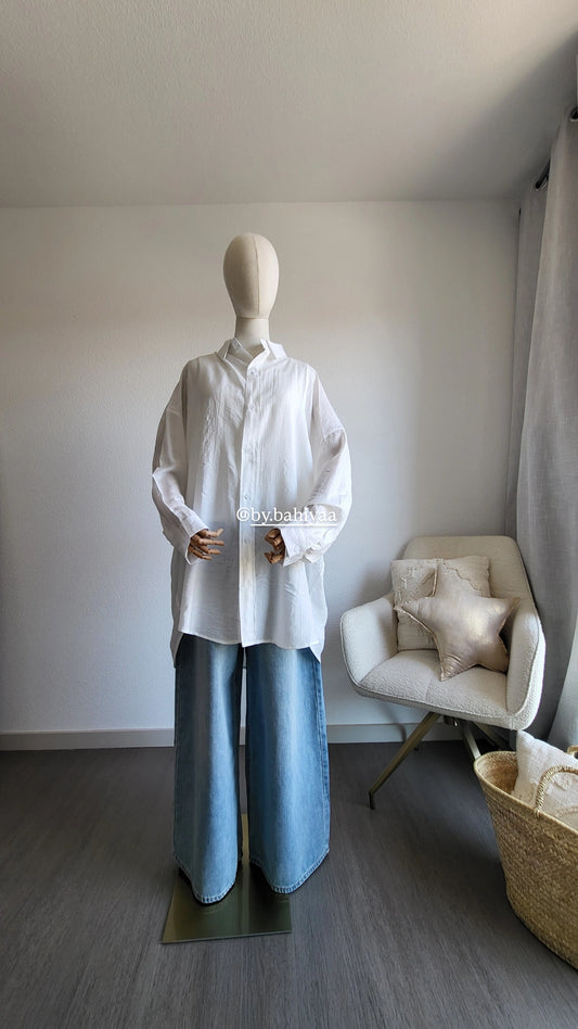 Chemise longue blanche effet gaufré – By Bahiyaa
