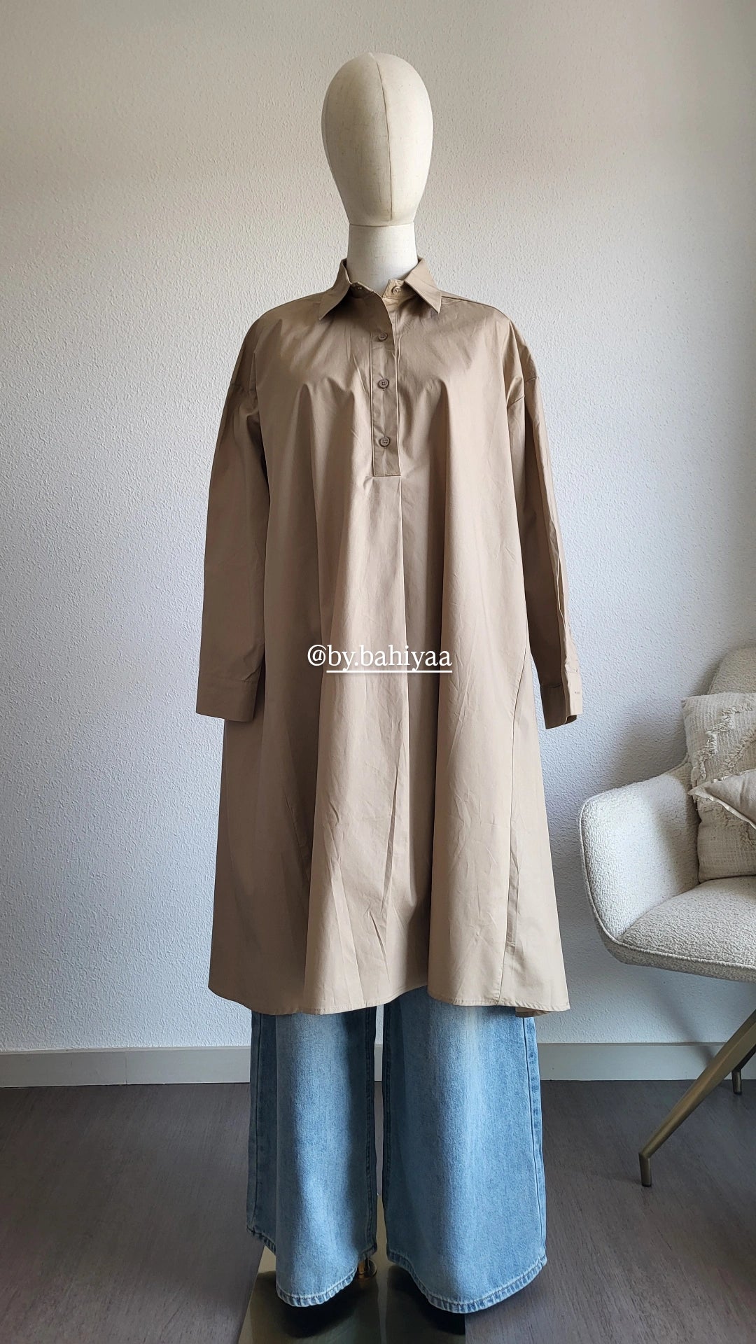 Chemise longue en coton – Taille unique, coupe oversize | By Bahiyaa