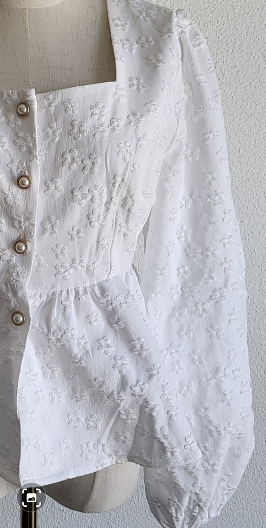 Blouse Blanche plump relief fleur