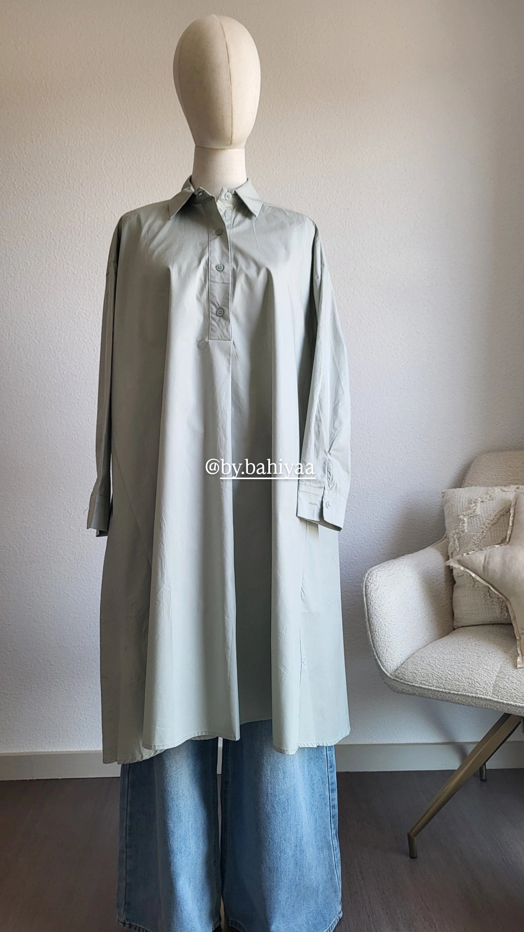 Chemise longue en coton – Taille unique, coupe oversize | By Bahiyaa