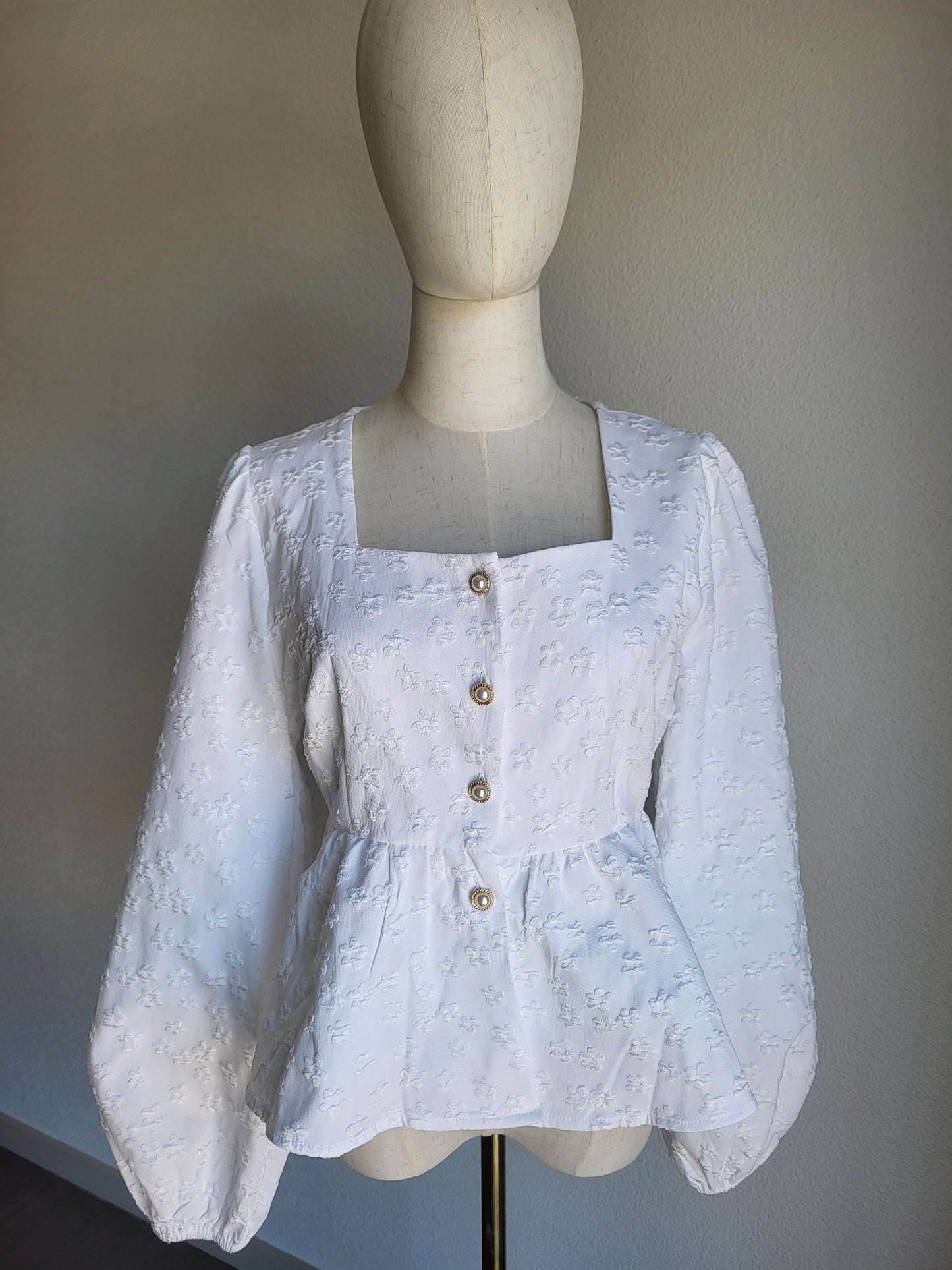 Blouse Blanche plump relief fleur