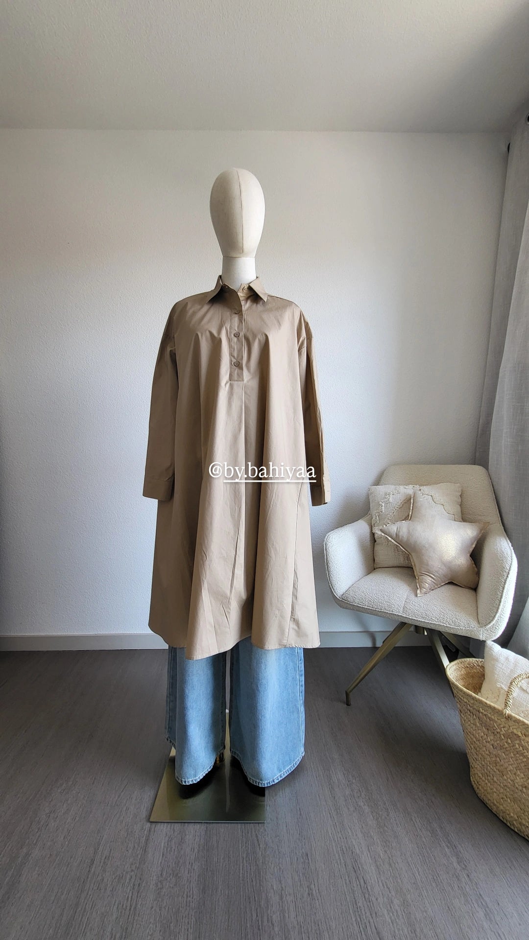 Chemise longue en coton – Taille unique, coupe oversize | By Bahiyaa