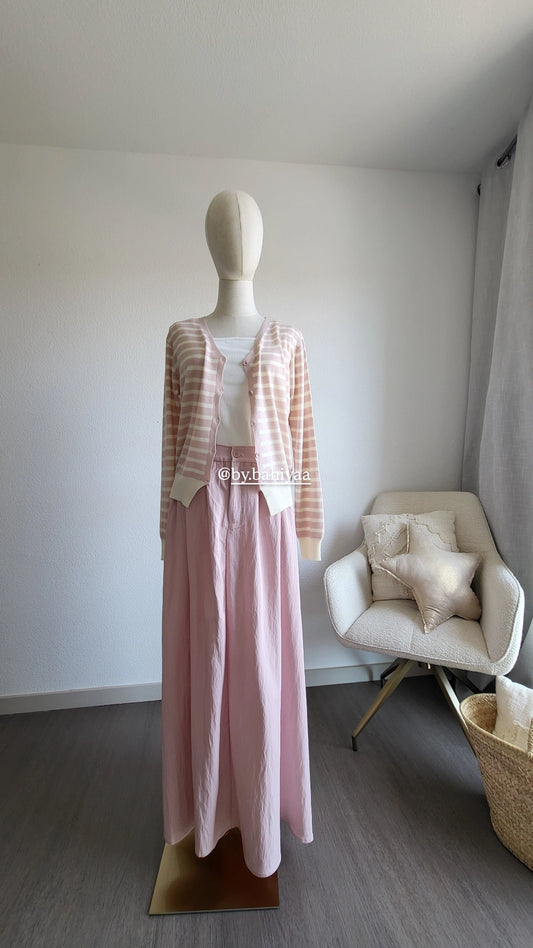 Jupe Longue Rose Pâle Opaque avec Poches – By Bahiyaa